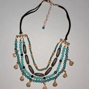 Elegant Turquoise and Gold Multi-Strand Necklace